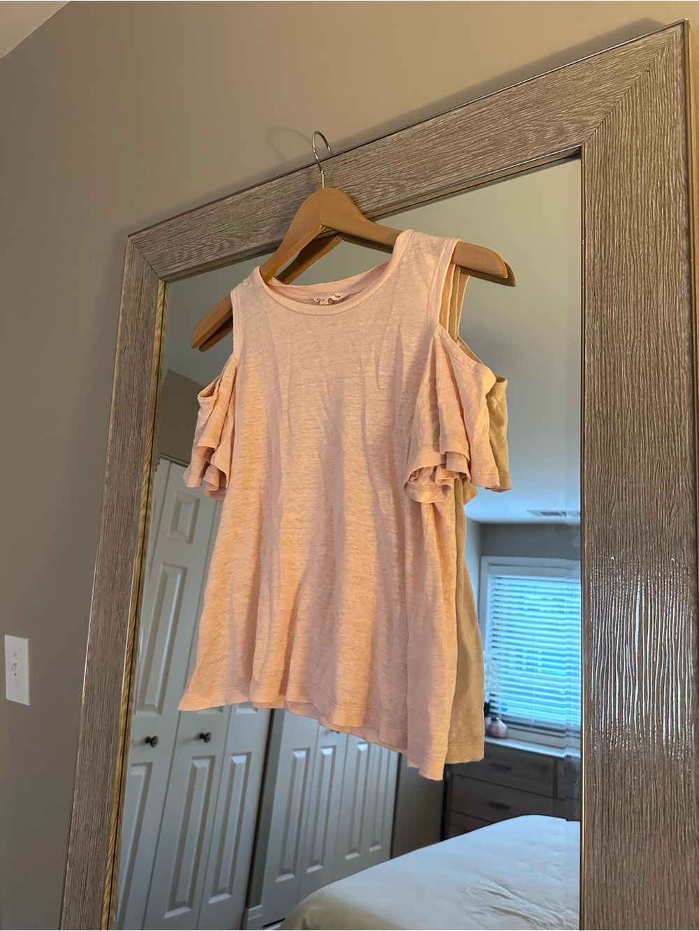 Rebecca Taylor 100% Linen Pink Cold Shoulder Ruffle Blouse Size Medium